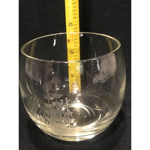 Clipper Roly Poly Scotch Clear Glass, Set/7, Etched Mad Men Style, Boat Vintage - Picture 4 of 6